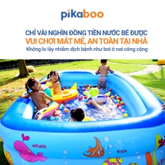 Bể bơi cho bé, Phao bơi trong nhà cao cấp Pikaboo 2-3 tầng đáy 2 lớp chống trượt