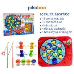 Đồ chơi câu cá và bạch tuộc có nhạc xoay 360 độ cao cấp Pikaboo, đèn sinh động cá bơi tung tăng