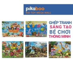 Đồ chơi ghép tranh bằng gỗ Pikaboo xếp miếng ghép thành các bức tranh sinh động đã kiểm định an toàn