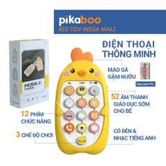 Combo điện thoại đồ chơi cho bé gà vàng kèm pin đáng yêu có đèn và nhạc Pikaboo, chất liệu cao cấp