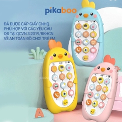 Combo điện thoại đồ chơi cho bé gà vàng kèm pin đáng yêu có đèn và nhạc Pikaboo, chất liệu cao cấp