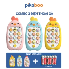 Combo điện thoại đồ chơi cho bé gà vàng kèm pin đáng yêu có đèn và nhạc Pikaboo, chất liệu cao cấp