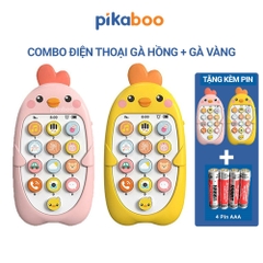 Combo điện thoại đồ chơi cho bé gà vàng kèm pin đáng yêu có đèn và nhạc Pikaboo, chất liệu cao cấp