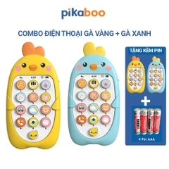 Combo điện thoại đồ chơi cho bé gà vàng kèm pin đáng yêu có đèn và nhạc Pikaboo, chất liệu cao cấp