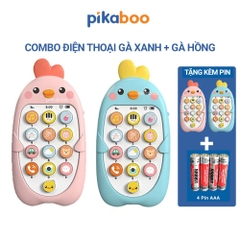 Combo điện thoại đồ chơi cho bé gà vàng kèm pin đáng yêu có đèn và nhạc Pikaboo, chất liệu cao cấp