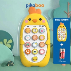 Combo điện thoại đồ chơi cho bé gà vàng kèm pin đáng yêu có đèn và nhạc Pikaboo, chất liệu cao cấp