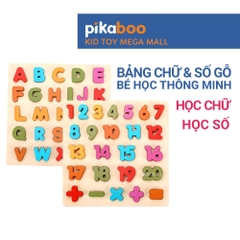 Bảng học chữ cái học chữ số bằng gỗ cho bé đồ chơi gỗ cao cấp Pikaboo, giúp bé giáo dục sớm