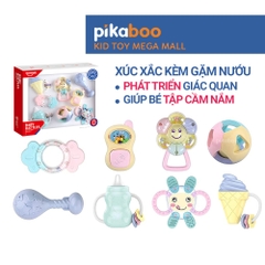 Bộ xúc xắc gặm nướu cao cấp 8 món Pikaboo, xúc xắc kết hợp silicone mềm cao cấp an toàn cho bé