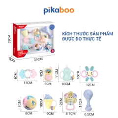 Bộ xúc xắc gặm nướu cao cấp 8 món Pikaboo, xúc xắc kết hợp silicone mềm cao cấp an toàn cho bé