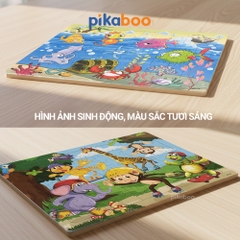 Đồ chơi ghép tranh bằng gỗ Pikaboo xếp miếng ghép thành các bức tranh sinh động đã kiểm định an toàn
