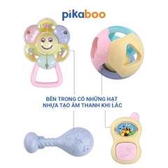 Bộ xúc xắc gặm nướu cao cấp 8 món Pikaboo, xúc xắc kết hợp silicone mềm cao cấp an toàn cho bé