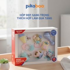 Bộ xúc xắc gặm nướu cao cấp 8 món Pikaboo, xúc xắc kết hợp silicone mềm cao cấp an toàn cho bé
