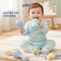 Bộ xúc xắc gặm nướu cao cấp 8 món Pikaboo, xúc xắc kết hợp silicone mềm cao cấp an toàn cho bé