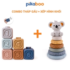 Đồ chơi tháp xếp chồng montessori tròn gấu và hình khối cao cấp Pikaboo giúp bé phát triển sớm