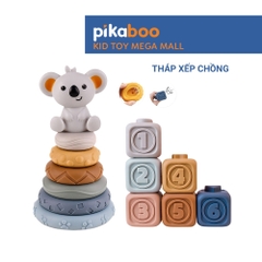 Đồ chơi tháp xếp chồng montessori tròn gấu và hình khối cao cấp Pikaboo giúp bé phát triển sớm