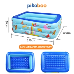 Bể bơi cho bé, Phao bơi trong nhà cao cấp Pikaboo 2-3 tầng đáy 2 lớp chống trượt