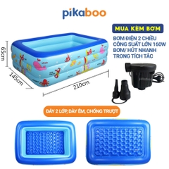 Bể bơi cho bé, Phao bơi trong nhà cao cấp Pikaboo 2-3 tầng đáy 2 lớp chống trượt