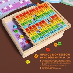 Bảng gỗ số tập đếm từ 1 đến 100 Pikaboo, giáo cụ Montessori giúp bé nhận biết sớm về toán học