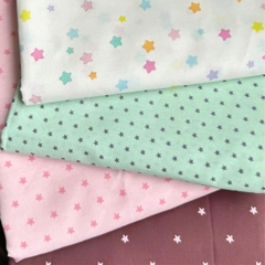 (Thô cotton) Vải in ngôi sao nhiều màu (dài 1m, khổ 1.45m, vải cắt liền) may quần áo trẻ em người lớn, decor, DIY