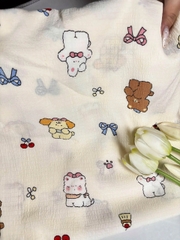 Vải xốp gạo (xốp Thái) - nhiều mẫu in dễ thương - may đồ bộ, đầm trẻ em và người lớn  (dài 1m, khổ 1m5, vải cắt liền)