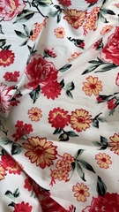Vải Lụa 100D (SLx0.5m khổ 1.5m) lụa Nhật, hoa nhí tông đỏ hồng