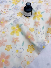 Vải Cotton hàn (đũi lạnh) in hoa, hình cute - may bộ, đầm, handmade, decor (dài 1m, khổ 1m6, vải cắt liền)