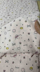Vải Cotton hàn (đũi lạnh) in hoa, hình cute - may bộ, đầm, handmade, decor (dài 1m, khổ 1m6, vải cắt liền)