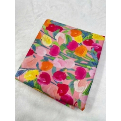 Vải Thô cotton in hoa, trái tim - may đầm, bộ, handmade, decor (dài 1m, khổ 1m45, vải cắt liền)