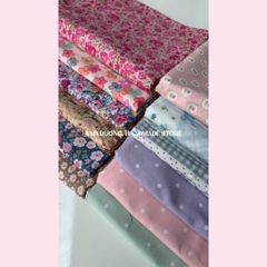 Vải thô cotton (SLx0.5m khổ 1.45m) kate lụa 3D họa tiết in hoa nhí phong phú, đa dạng, bắt mắt.
