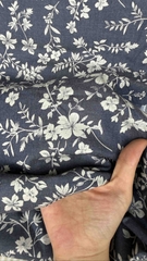 Vải Thô cotton denim in hoa - may bộ, đầm, decor, handmade (dài 1m, khổ 1m45, vải cắt liền)
