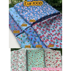 Vải Lụa 100D (SLx0.5m khổ 1.5m) lụa Nhật, hoa nhí tông xanh