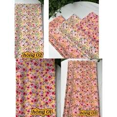 Vải Lụa 100D (SLx0.5m khổ 1.5m) lụa Nhật, hoa nhí tông đỏ hồng