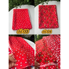 Vải Lụa 100D (SLx0.5m khổ 1.5m) lụa Nhật, hoa nhí tông đỏ hồng