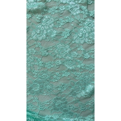 Vải ren (SLx0.5m khổ 1.5m) thêu bông màu xanh mint, mềm, co dãn, bông thêu sắc nét