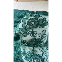 Vải ren (SLx0.5m khổ 1.4m) chỉ thêu hoa màu xanh cổ vịt, viền chân bông hai đầu