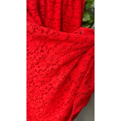 Vải ren (SLx0.5m khổ 1.3m) hoa màu đỏ cam, mềm và co dãn