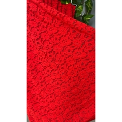 Vải ren (SLx0.5m khổ 1.3m) hoa màu đỏ cam, mềm và co dãn