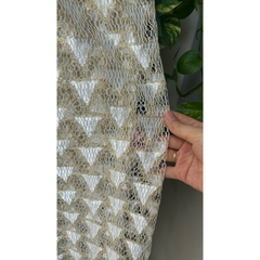 Vải ren lưới (SLx0.5m khổ đa dạng) kem ánh kim tuyến vàng, lưới hình tam giác kim tuyến