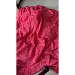 Vải ren (SLx0.5m khổ 1.3m) hoa màu đỏ cam, mềm và co dãn