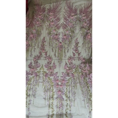 Vải Lưới (SLx0.5m khổ 1.3m) thêu hoa nhí, đính hạt châu, dính đá, viền biên, may đầm áo dài, dạ hội