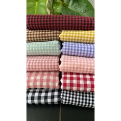 Vải xốp cotton (SLx0.5m khổ 1.5m) caro 8li, 4li nhiều màu, chất thô xốp cotton mát mẻ