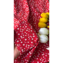 Vải Lụa 100D (SLx0.5m khổ 1.5m) lụa Nhật, hoa nhí tông đỏ hồng