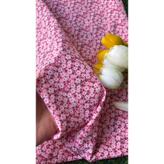 Vải Lụa 100D (SLx0.5m khổ 1.5m) lụa Nhật, hoa nhí tông đỏ hồng