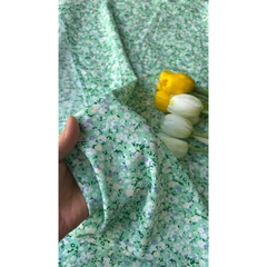 Vải Lụa 100D (SLx0.5m khổ 1.5m) lụa Nhật, hoa nhí tông xanh