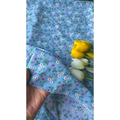 Vải Lụa 100D (SLx0.5m khổ 1.5m) lụa Nhật, hoa nhí tông xanh