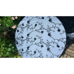 Vải Lưới (SLx0.5m khổ 1.5m) thêu hoa màu đen 3D