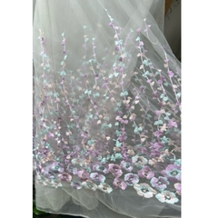 Vải lưới (SLx0.5m khổ 1.3m) thêu bông chân nhiều màu