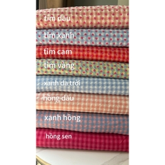 Vải xốp cotton (SLx0.5m khổ 1.5m) caro 8li, 4li nhiều màu, chất thô xốp cotton mát mẻ