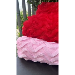 Vải lưới (SLx0.5m khổ đa dạng) bèo tầng,  gợn sóng màu hồng, đỏ