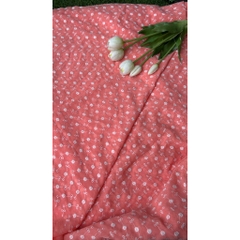 Vải voan (SLx0.5m, khổ 1.4m) thêu hoa màu cam.